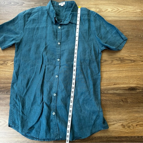 Threads by Bed Threads Shirt Large Linen Teal Short Sleeve Button Down Solid - Picture 6 of 7